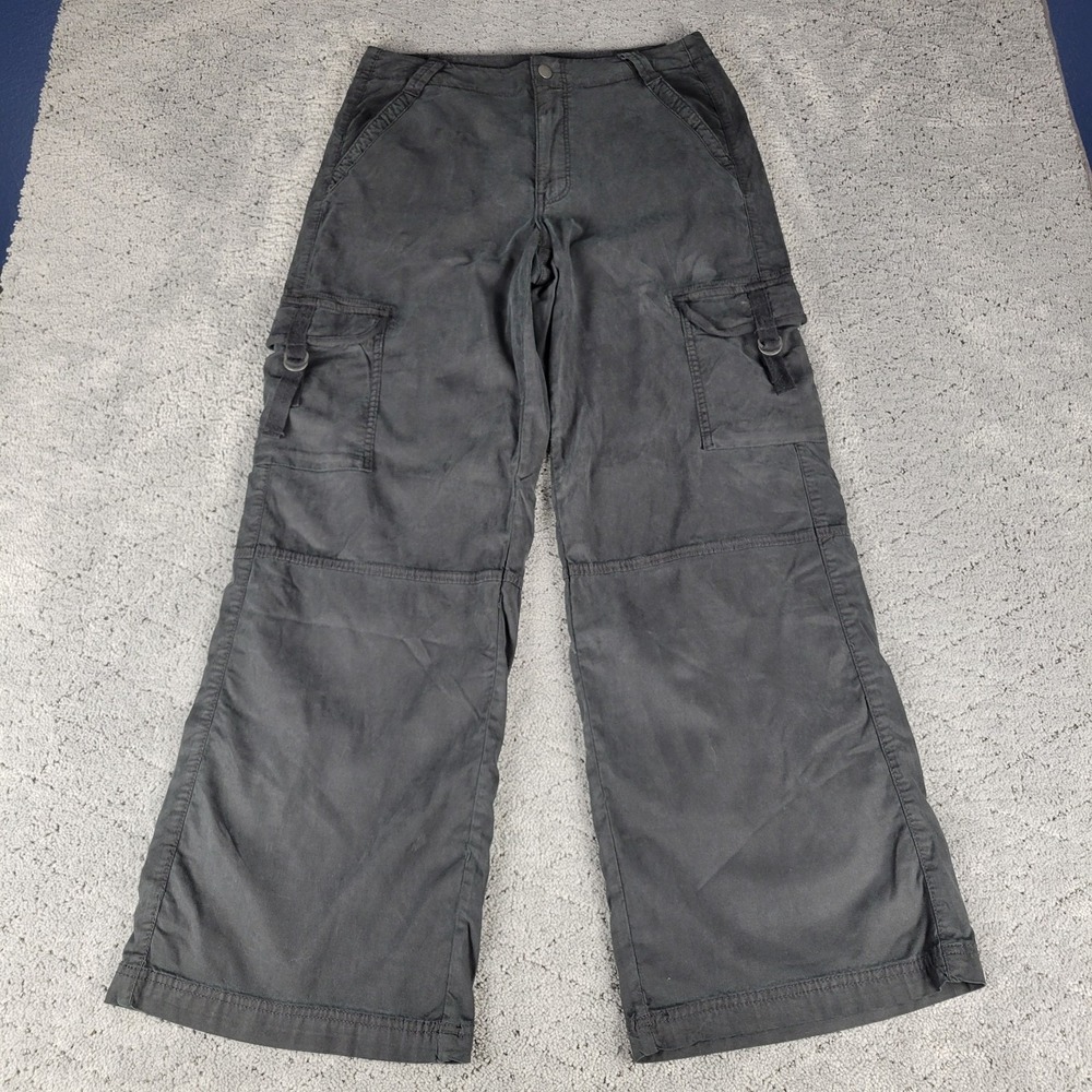 American Eagle Cargo Pants Womens 8 Black Super High Rise Baggy Wide Leg Stretch